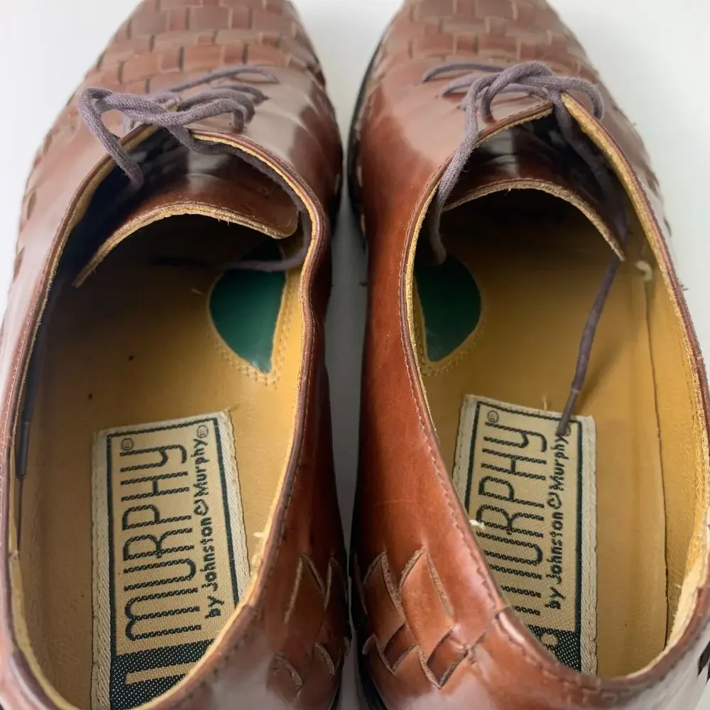 Johnston Murphy Brown Leather Oxford Dress Shoes Woven Leather Men's 8.5M